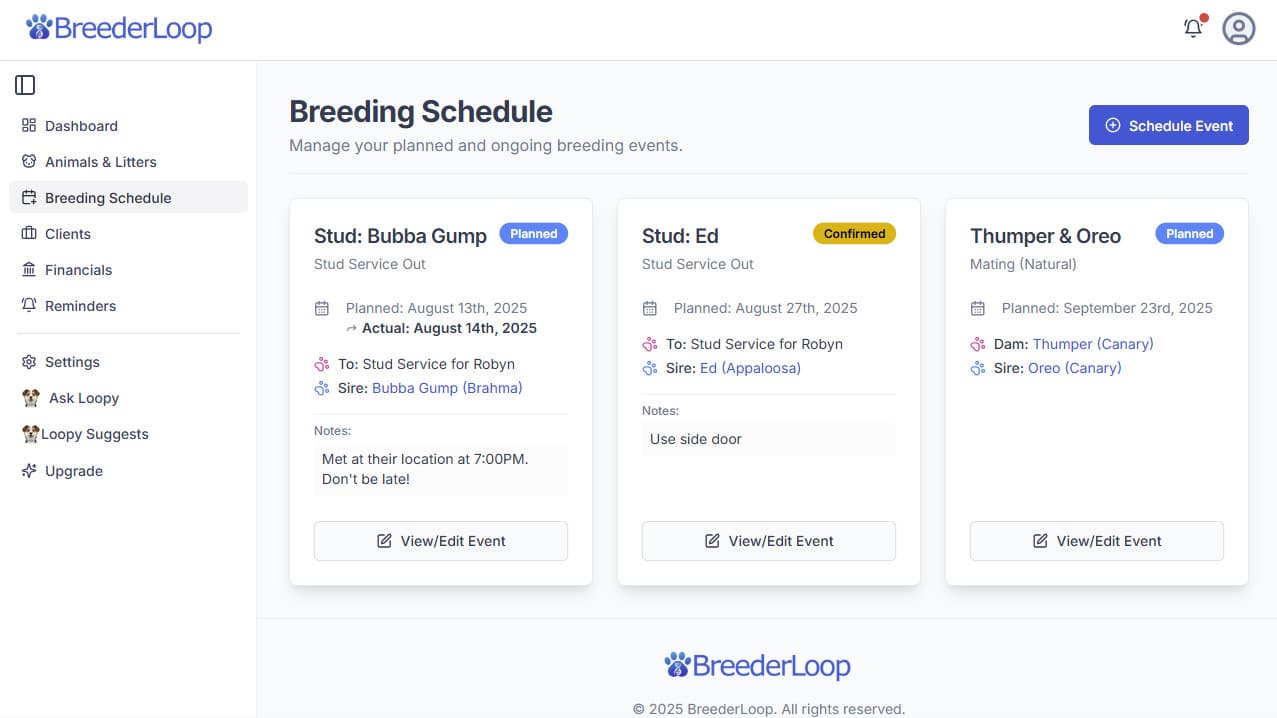BreederLoop application screenshot 2